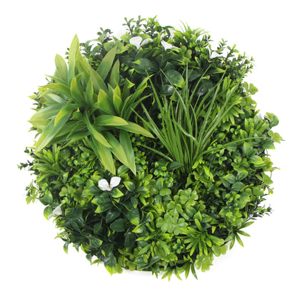 Flowering White Artificial Green Wall Disc UV Resistant 75cm (White Frame)-Home &amp; Garden &gt; Artificial Plants-PEROZ Accessories
