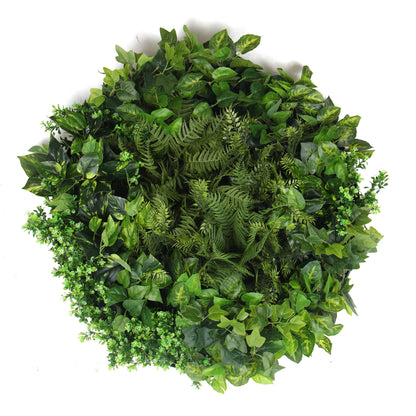 Slimline Artificial Green Wall Disc Art 80cm Mixed Green Fern &amp; Ivy (White)-Home &amp; Garden &gt; Artificial Plants-PEROZ Accessories