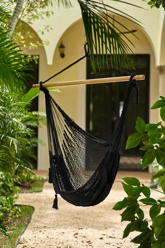 Mayan Legacy Extra Large Outdoor Cotton Mexican Hammock Chair in Black Colour-Hammock-PEROZ Accessories