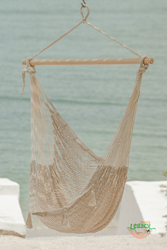 Mayan Legacy Extra Large Outdoor Cotton Mexican Hammock Chair in Cream Colour-Hammock-PEROZ Accessories