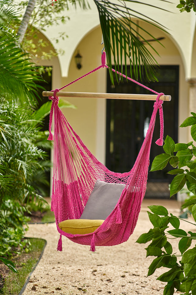 Mayan Legacy Extra Large Outdoor Cotton Mexican Hammock Chair in Mexican Pink Colour-Hammock-PEROZ Accessories