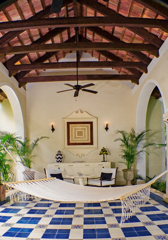 Mayan Legacy Queen Size Outdoor Cotton Mexican Resort Hammock With Fringe in Cream Colour-Hammock-PEROZ Accessories