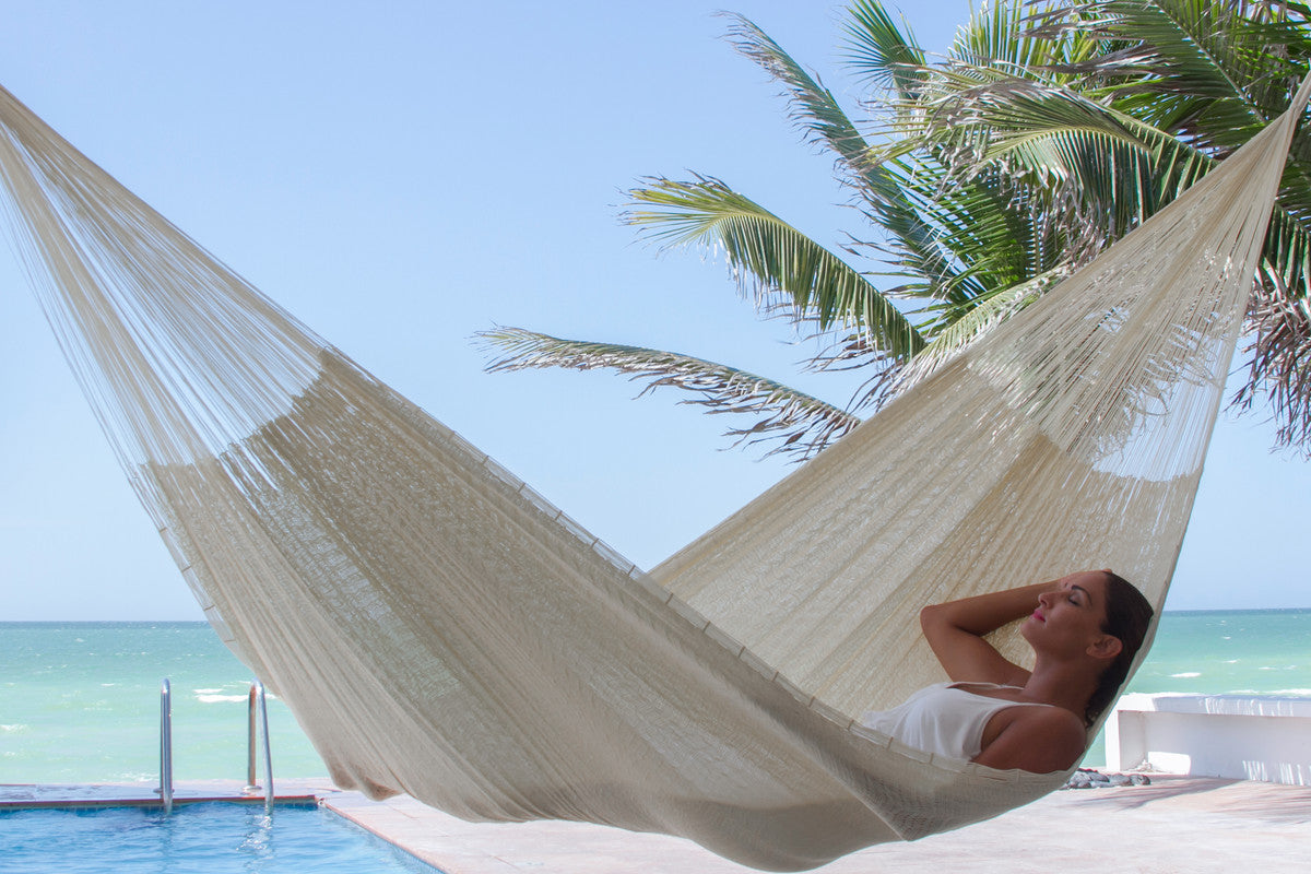 Mayan Legacy Jumbo Size Super Nylon Mexican Hammock in Cream Colour-Hammock-PEROZ Accessories