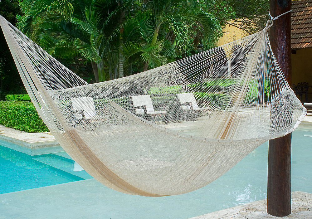Mayan Legacy Jumbo Size Super Nylon Mexican Hammock in Cream Colour-Hammock-PEROZ Accessories