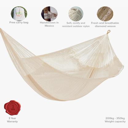 Mayan Legacy King Size Super Nylon Mexican Hammock in Cream Colour-Hammock-PEROZ Accessories