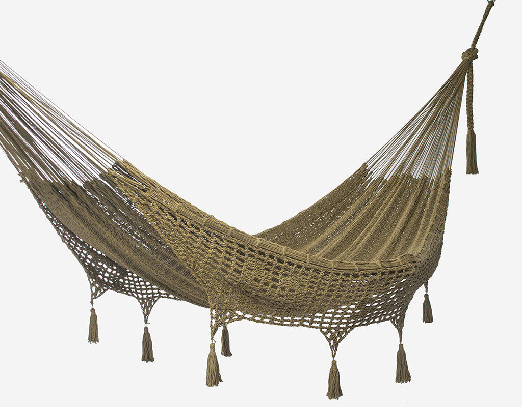 Outdoor undercover cotton Mayan Legacy hammock with hand crocheted tassels Queen Size Cedar-Hammock-PEROZ Accessories