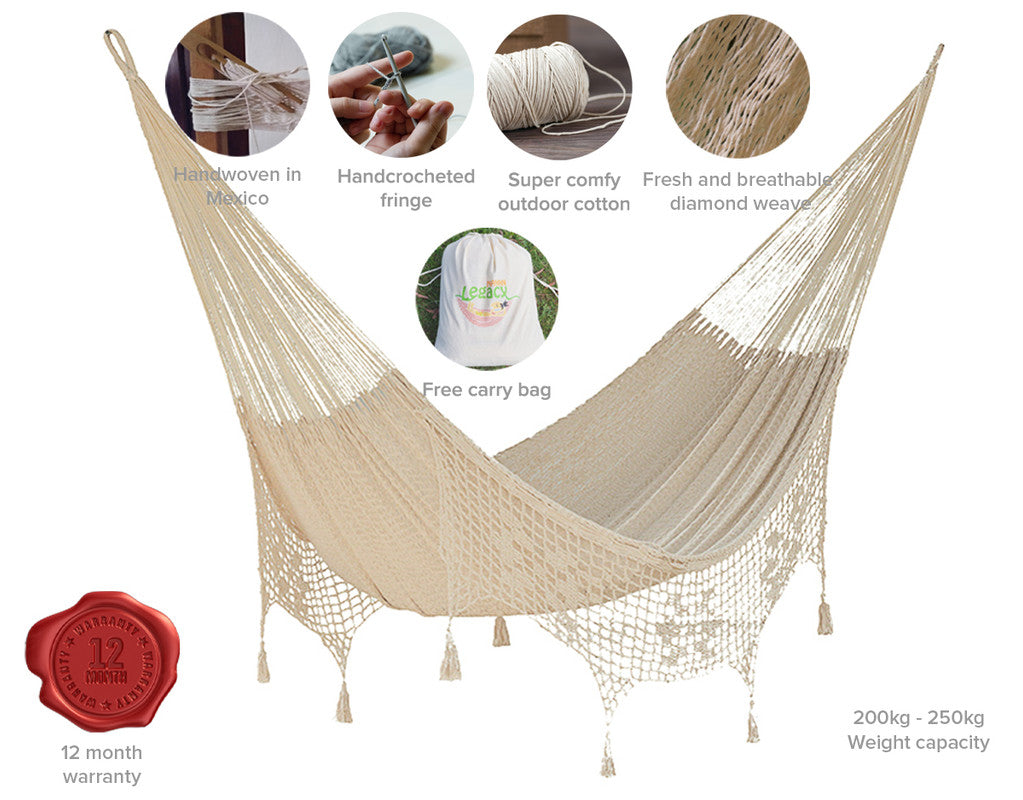 Outdoor undercover cotton Mayan Legacy hammock with hand crocheted tassels Queen Size Marble Colour-Hammock-PEROZ Accessories