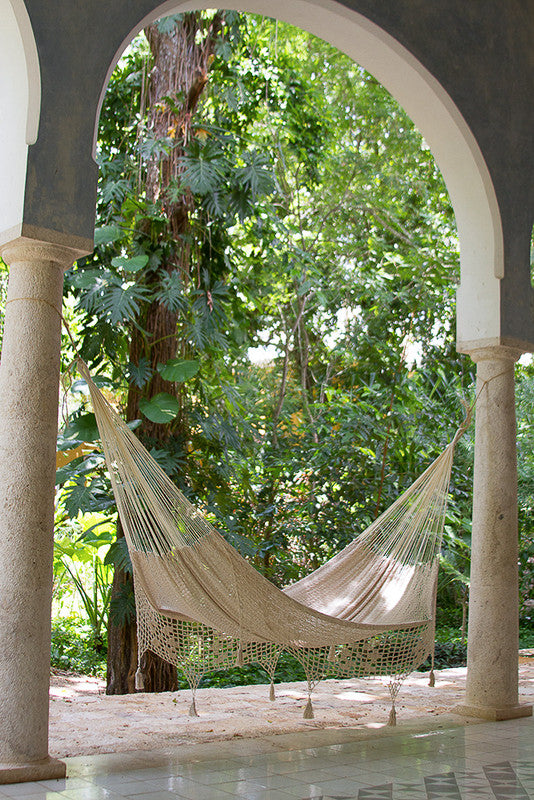 Outdoor undercover cotton Mayan Legacy hammock with hand crocheted tassels Queen Size Marble Colour-Hammock-PEROZ Accessories