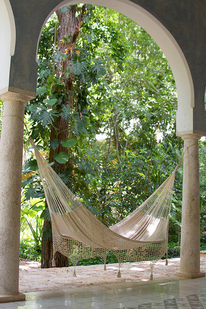 Outdoor undercover cotton Mayan Legacy hammock with hand crocheted tassels Queen Size Marble Colour-Hammock-PEROZ Accessories