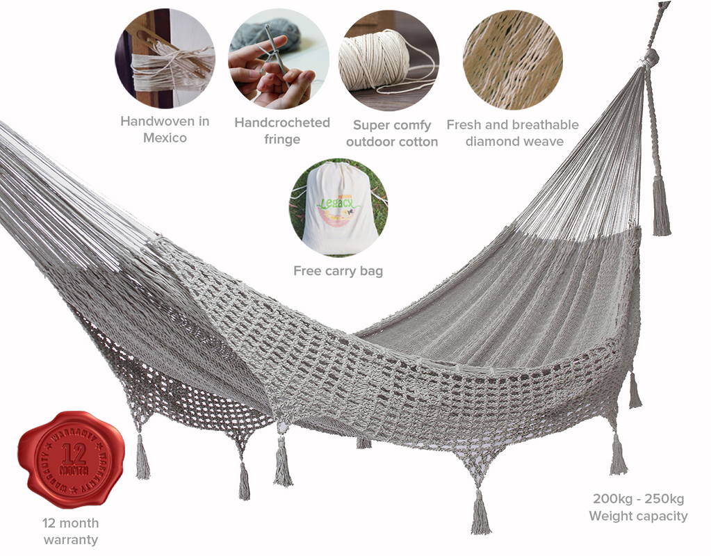 Outdoor undercover cotton Mayan Legacy hammock with hand crocheted tassels Queen Size Dream Sands-Hammock-PEROZ Accessories