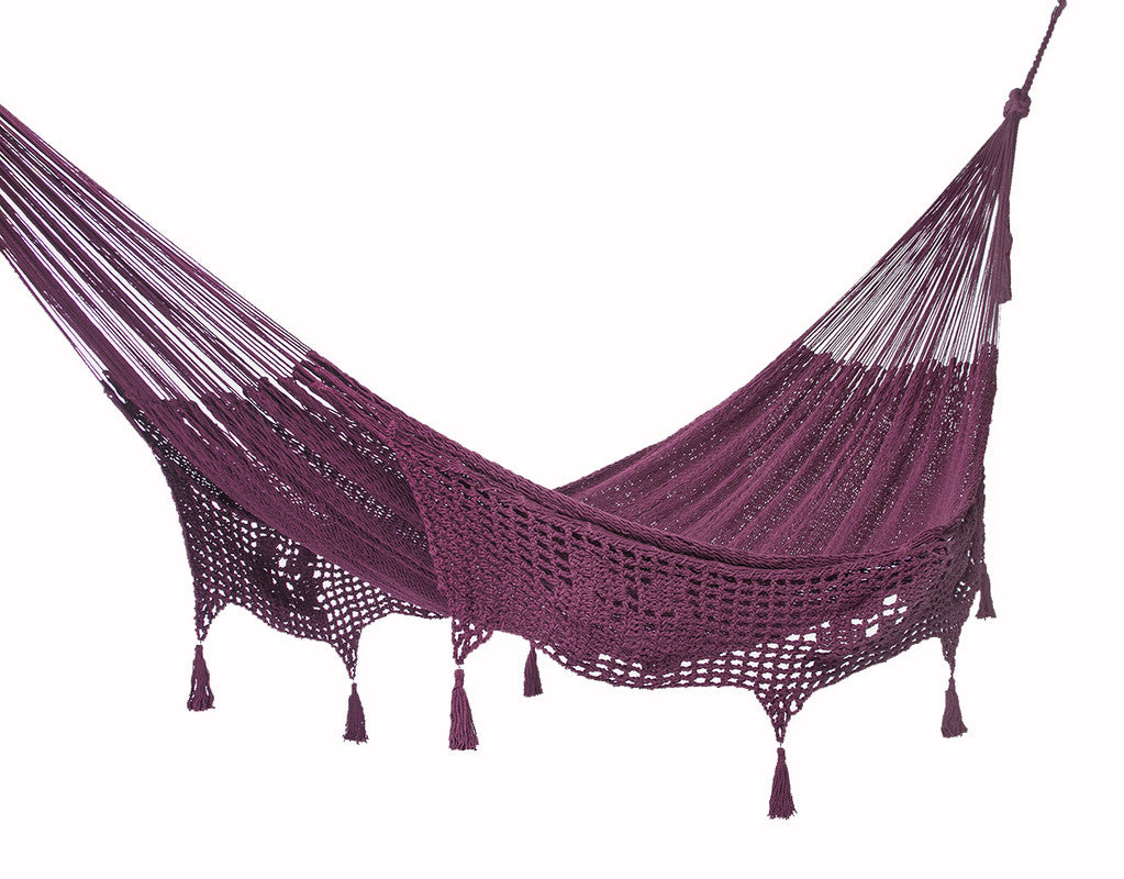 Outdoor undercover cotton Mayan Legacy hammock with hand crocheted tassels Queen Size Maroon-Hammock-PEROZ Accessories