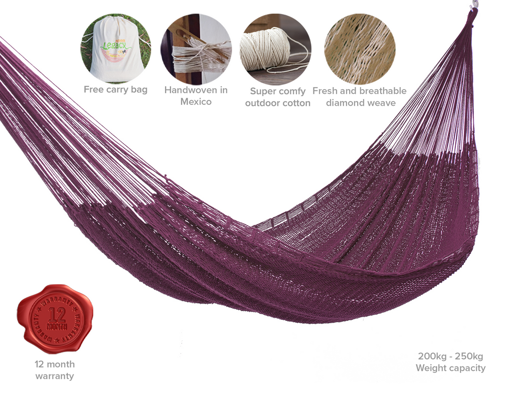 Outdoor undercover cotton Mayan Legacy hammock King size Maroon-Hammock-PEROZ Accessories