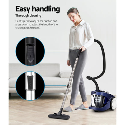 Devanti Vacuum Cleaner Bagless Cyclone Cyclonic Vac Home Office Car 2200W Blue-Appliances &gt; Vacuum Cleaners-PEROZ Accessories