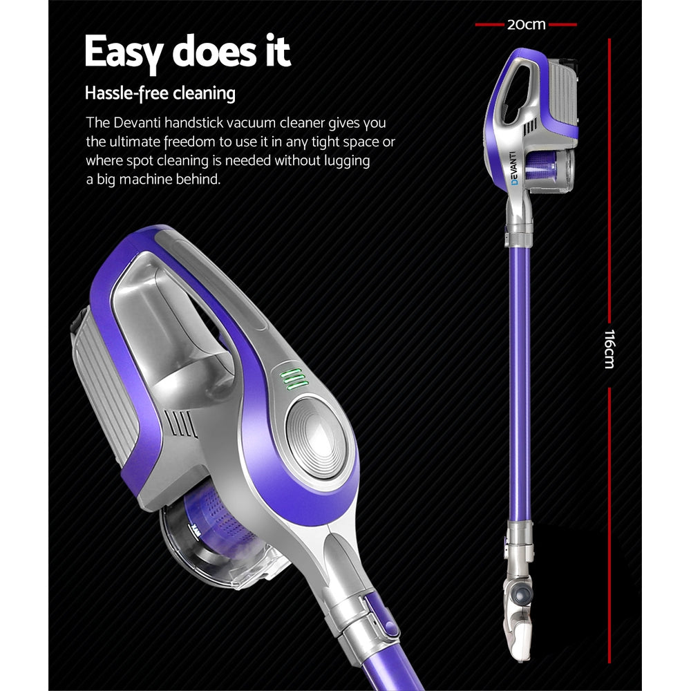Devanti Cordless Stick Vacuum Cleaner - Purple &amp; Grey-Appliances &gt; Vacuum Cleaners-PEROZ Accessories