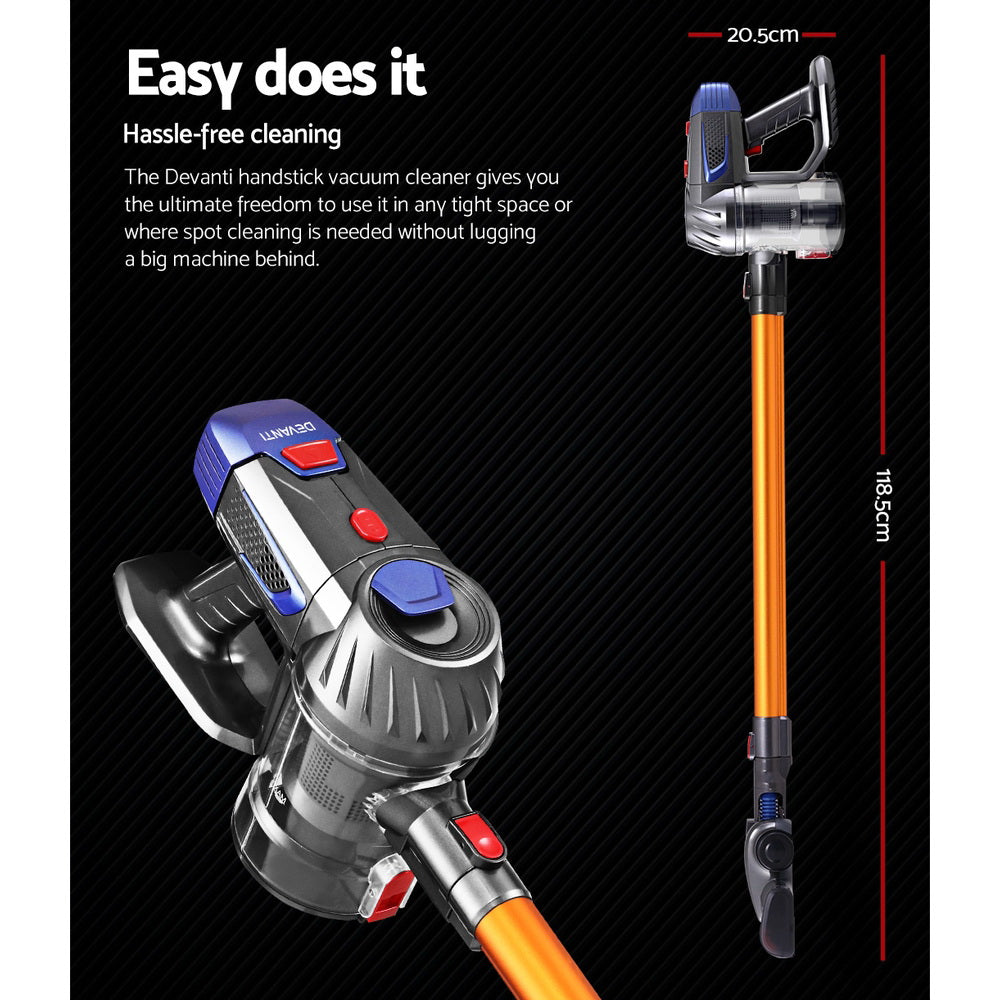 Devanti Handheld Vacuum Cleaner Cordless Stick Handstick Car Vac Bagless 2-Speed LED Headlight Gold-Appliances &gt; Vacuum Cleaners-PEROZ Accessories