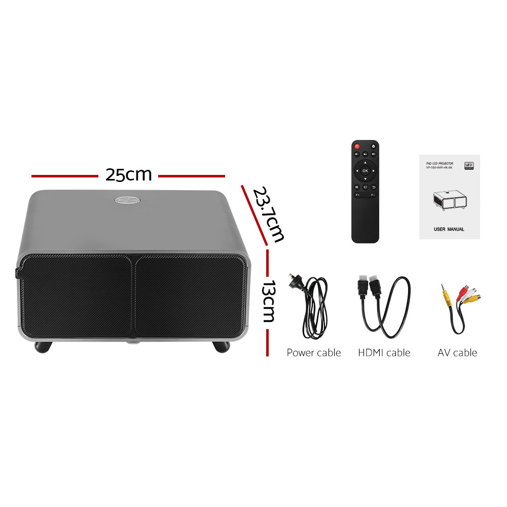 Devanti 2.4G/5G Wifi Video Projector 4K 1080P Home Cinema Screen Cast HDMI-Audio &amp; Video &gt; Projectors &amp; Accessories-PEROZ Accessories