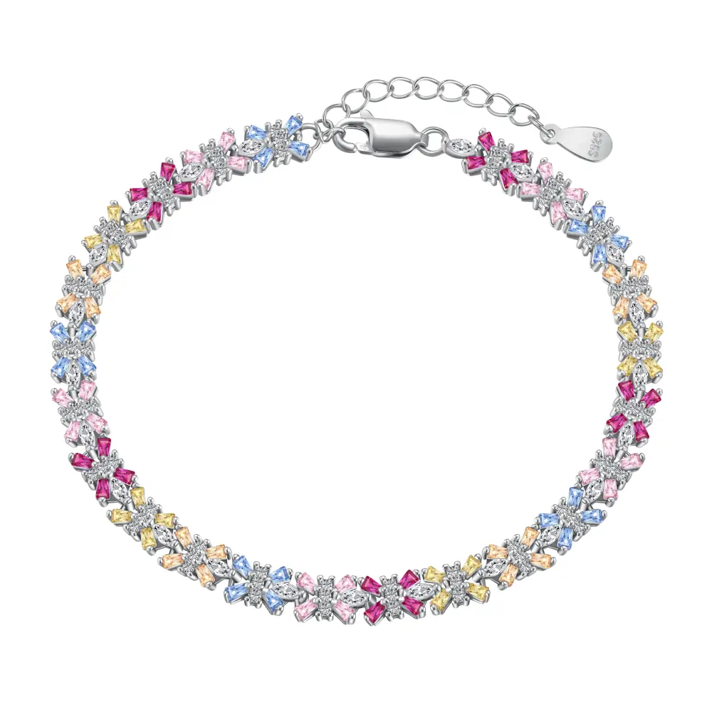 Anyco Bracelet Butterfly S925 Sterling Silver Bracelet Jewelry Set Cubic Zirconia Pink Stone Diamond Tennis Bracelets Women-Bracelets-PEROZ Accessories