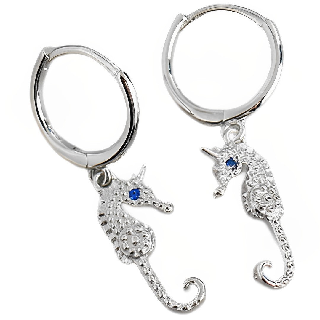 Anyco Earrings Sterling Silver Punk Blue Zircon Seahorse Stud For Women Teen Fashion Stylish Accessories Jewelry Gifts-Earrings-PEROZ Accessories
