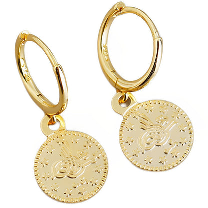 Anyco Earrings Gold Plated Vintage Luxury Round Coin Hanging Stud For Women Girl Teen Fashion Stylish Accessories Jewelry Gifts-Earrings-PEROZ Accessories