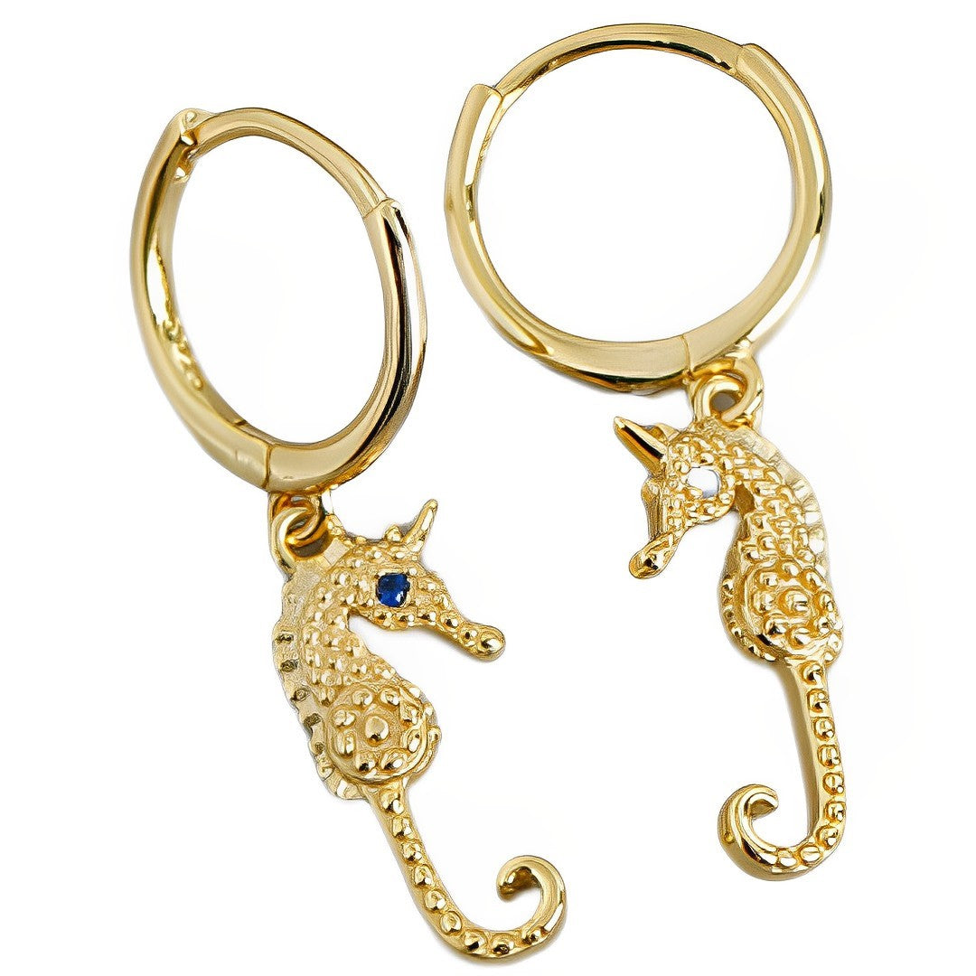 Anyco Earrings Gold Plated Punk Blue Zircon Seahorse Stud For Women Teen Perfect Fashion Stylish Accessories Jewelry Gifts-Earrings-PEROZ Accessories