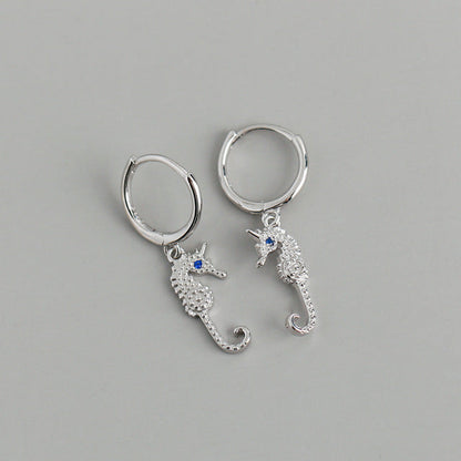 Anyco Earrings Sterling Silver Punk Blue Zircon Seahorse Stud For Women Teen Fashion Stylish Accessories Jewelry Gifts-Earrings-PEROZ Accessories