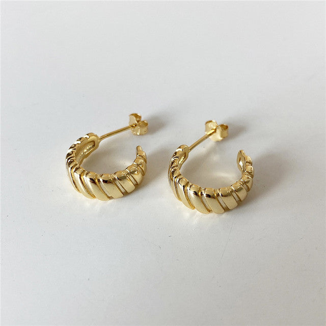 Anyco Earrings Gold Plated Minimalist Chic Golden Thick Gear Stud For Women Girl Perfect Fashion Stylish Accessories Jewelry Gifts-Earrings-PEROZ Accessories