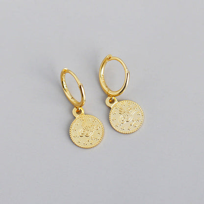 Anyco Earrings Gold Plated Vintage Luxury Round Coin Hanging Stud For Women Girl Teen Fashion Stylish Accessories Jewelry Gifts-Earrings-PEROZ Accessories