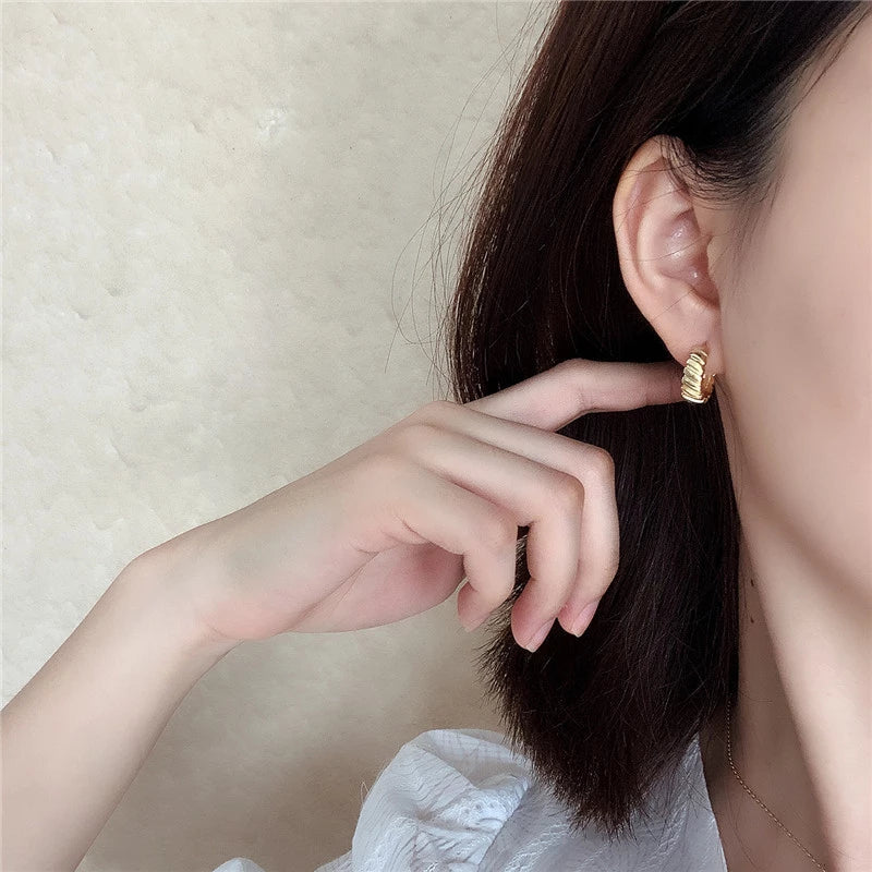 Anyco Earrings Gold Plated Minimalist Chic Golden Thick Gear Stud For Women Girl Perfect Fashion Stylish Accessories Jewelry Gifts-Earrings-PEROZ Accessories