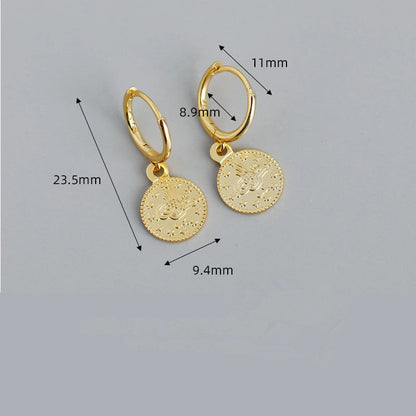 Anyco Earrings Gold Plated Vintage Luxury Round Coin Hanging Stud For Women Girl Teen Fashion Stylish Accessories Jewelry Gifts-Earrings-PEROZ Accessories