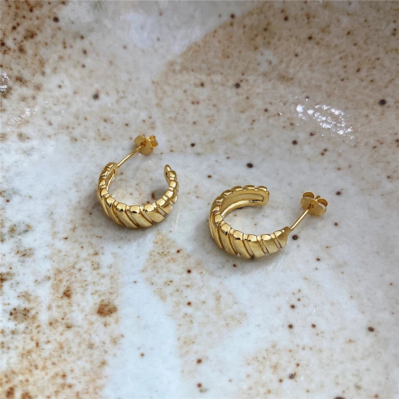 Anyco Earrings Gold Plated Minimalist Chic Golden Thick Gear Stud For Women Girl Perfect Fashion Stylish Accessories Jewelry Gifts-Earrings-PEROZ Accessories