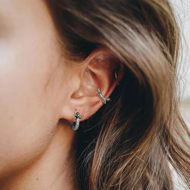 Anyco Earrings Sterling Silver Black Minimalist Pave Black Blue Zircon Flower Stud For Women Girl Perfect Fashion Stylish Accessories Jewelry Gifts-Earrings-PEROZ Accessories
