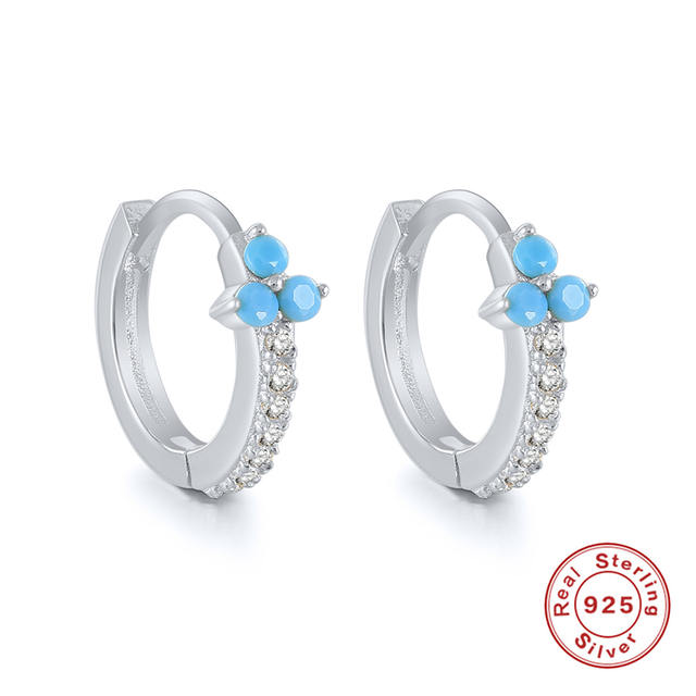 Anyco Earrings Sterling Silver Blue Minimalist Pave Black Blue Zircon Flower Stud For Women Girl Perfect Fashion Stylish Accessories Jewelry Gifts-Earrings-PEROZ Accessories