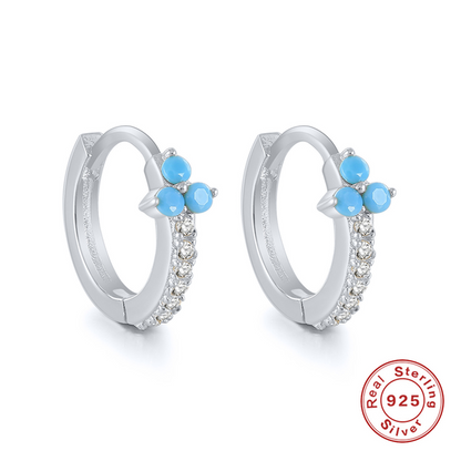 Anyco Earrings Sterling Silver Blue Minimalist Pave Black Blue Zircon Flower Stud For Women Girl Perfect Fashion Stylish Accessories Jewelry Gifts-Earrings-PEROZ Accessories