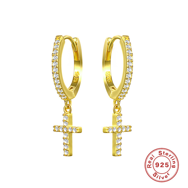 Anyco Earrings Gold Plated Trendy Geometric White Zircon Cross Stud For Women Teen Fashion Stylish Accessories Jewelry Gifts-Earrings-PEROZ Accessories