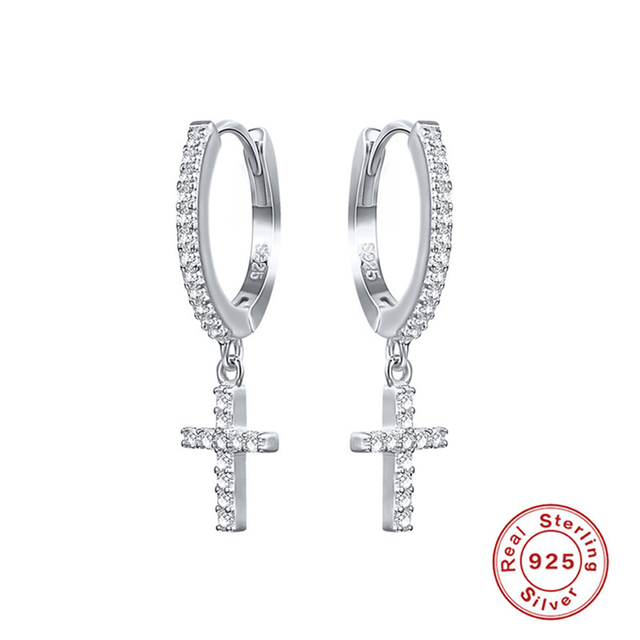 Anyco Earrings Sterling Silver Trendy Geometric White Zircon Cross Stud For Women Teen Fashion Stylish Accessories Jewelry Gifts-Earrings-PEROZ Accessories