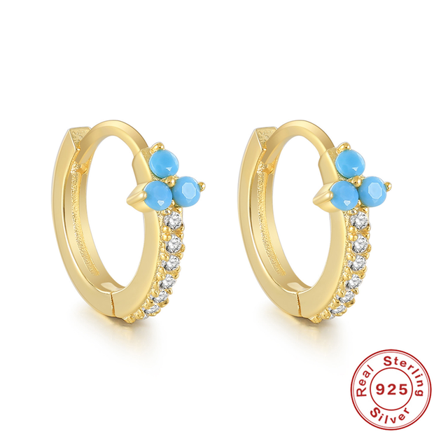 Anyco Earrings Gold Plated Blue Minimalist Pave Black Blue Zircon Flower Stud For Women Girl Perfect Fashion Stylish Accessories Jewelry Gifts-Earrings-PEROZ Accessories