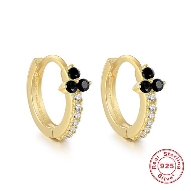 Anyco Earrings Gold Plated Black Minimalist Pave Black Blue Zircon Flower Stud For Women Girl Perfect Fashion Stylish Accessories Jewelry Gifts-Earrings-PEROZ Accessories
