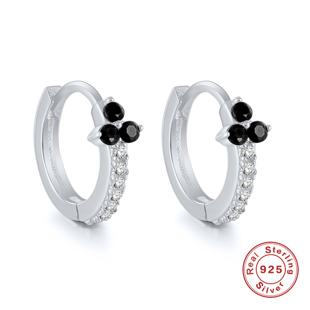 Anyco Earrings Sterling Silver Black Minimalist Pave Black Blue Zircon Flower Stud For Women Girl Perfect Fashion Stylish Accessories Jewelry Gifts-Earrings-PEROZ Accessories