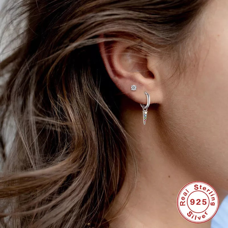 Anyco Earrings Sterling Silver Charm Geometric Spike Tassel Pendant Stud For Women Teen Fashion Stylish Accessories Jewelry Gifts-Earrings-PEROZ Accessories