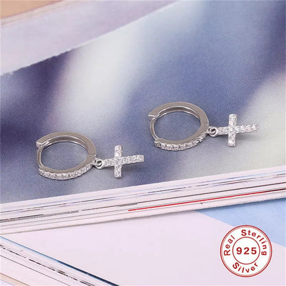 Anyco Earrings Sterling Silver Trendy Geometric White Zircon Cross Stud For Women Teen Fashion Stylish Accessories Jewelry Gifts-Earrings-PEROZ Accessories