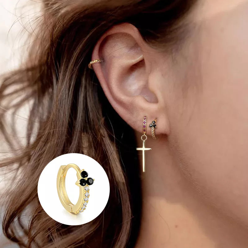 Anyco Earrings Gold Plated Blue Minimalist Pave Black Blue Zircon Flower Stud For Women Girl Perfect Fashion Stylish Accessories Jewelry Gifts-Earrings-PEROZ Accessories