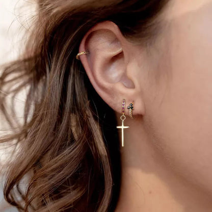 Anyco Earrings Gold Plated Black Minimalist Pave Black Blue Zircon Flower Stud For Women Girl Perfect Fashion Stylish Accessories Jewelry Gifts-Earrings-PEROZ Accessories