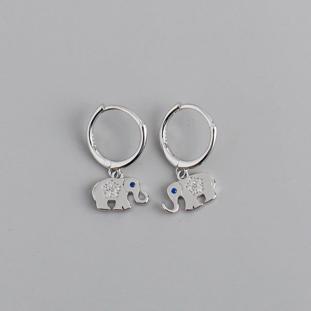 Anyco Earrings Sterling Silver Classic Lucky Blue Zircon Elephant Stud For Women Girl Teen Perfect Fine Fashion Stylish Accessories Jewelry Gifts-Earrings-PEROZ Accessories