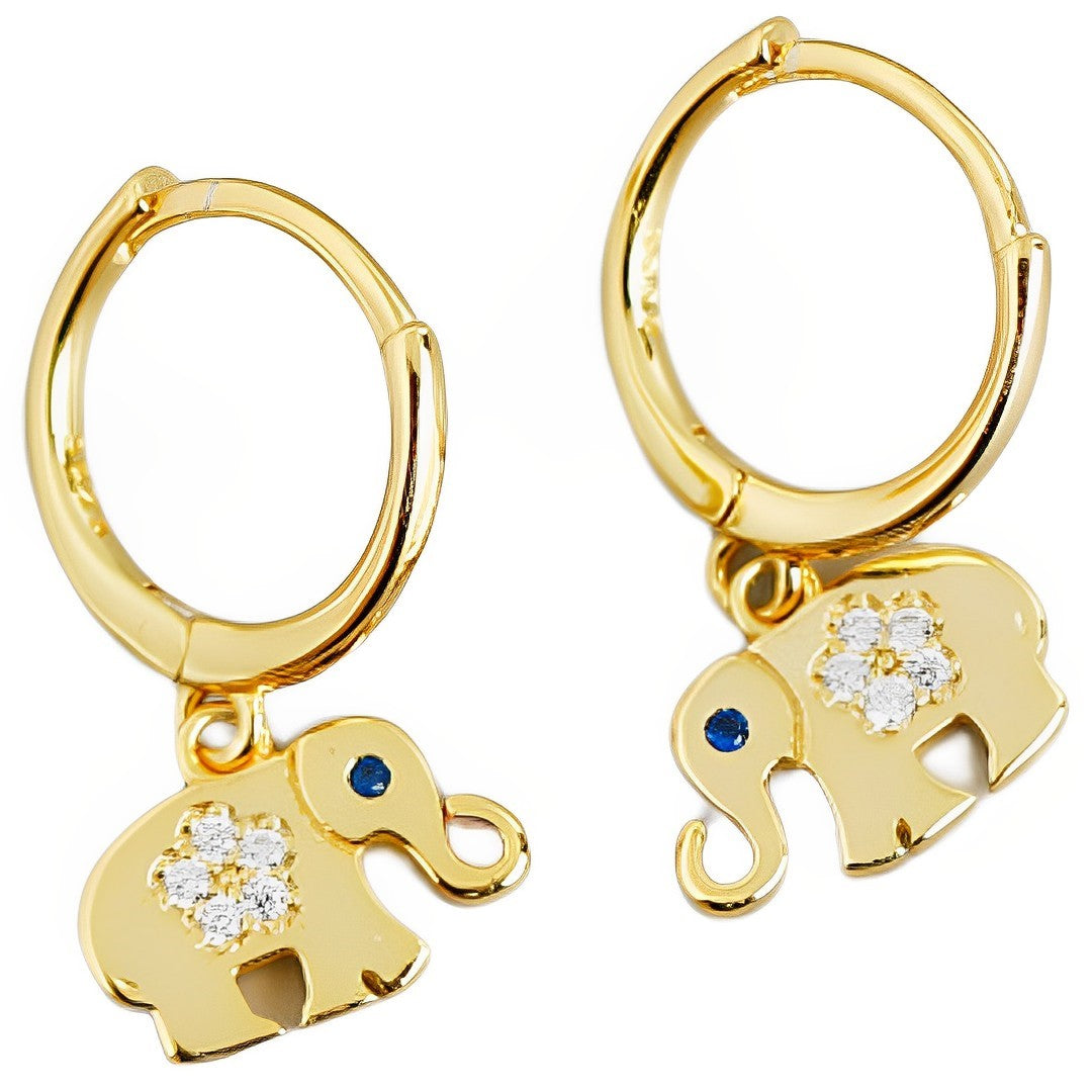 Anyco Earrings Gold Plated Classic Lucky Blue Zircon Elephant Stud For Women Girl Teen Perfect Fine Fashion Stylish Accessories Jewelry Gifts-Earrings-PEROZ Accessories