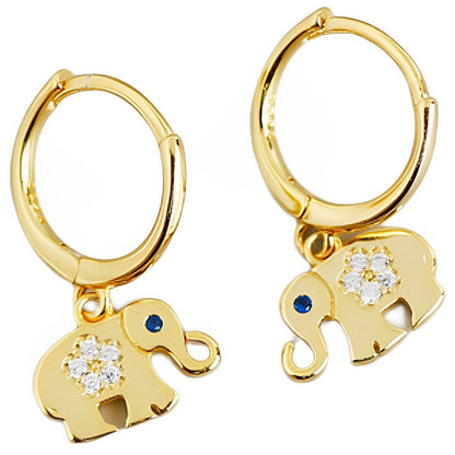 Anyco Earrings Gold Plated Classic Lucky Blue Zircon Elephant Stud For Women Girl Teen Perfect Fine Fashion Stylish Accessories Jewelry Gifts-Earrings-PEROZ Accessories