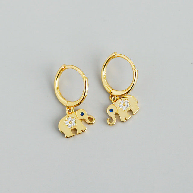 Anyco Earrings Gold Plated Classic Lucky Blue Zircon Elephant Stud For Women Girl Teen Perfect Fine Fashion Stylish Accessories Jewelry Gifts-Earrings-PEROZ Accessories