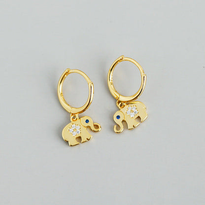 Anyco Earrings Gold Plated Classic Lucky Blue Zircon Elephant Stud For Women Girl Teen Perfect Fine Fashion Stylish Accessories Jewelry Gifts-Earrings-PEROZ Accessories