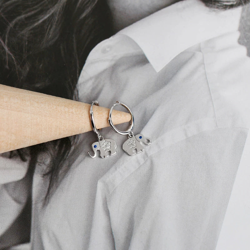 Anyco Earrings Sterling Silver Classic Lucky Blue Zircon Elephant Stud For Women Girl Teen Perfect Fine Fashion Stylish Accessories Jewelry Gifts-Earrings-PEROZ Accessories