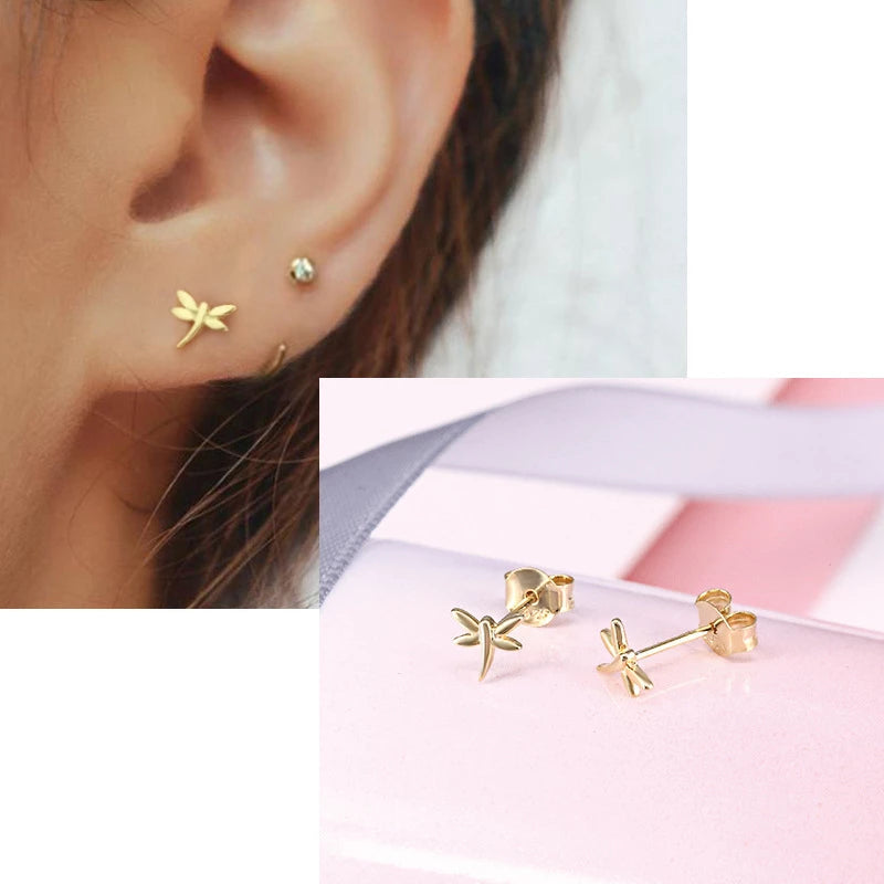 Anyco Earrings Gold Plated Minimalist Cute Mini Elegant Dragonfly Stud For Women Teen Perfect Fashion Stylish Accessories Jewelry Gifts-Earrings-PEROZ Accessories
