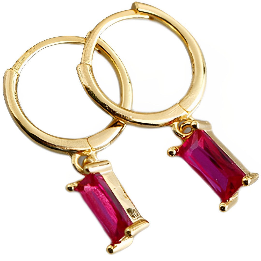 Anyco Earrings Gold Plated Red Geometric Square 6 Colors Hanging Stud For Women Girl Teen Chic Fashion Stylish Accessories Jewelry Gifts-Earrings-PEROZ Accessories